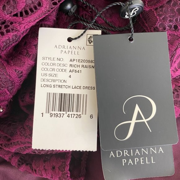 NWT Adrianna Papell Stretch Lace/Sequins Formal Dress, Rich Raisin, 4 - Picture 8 of 9